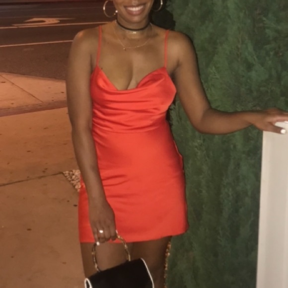 red satin cowl neck dress - Picture 2 of 2